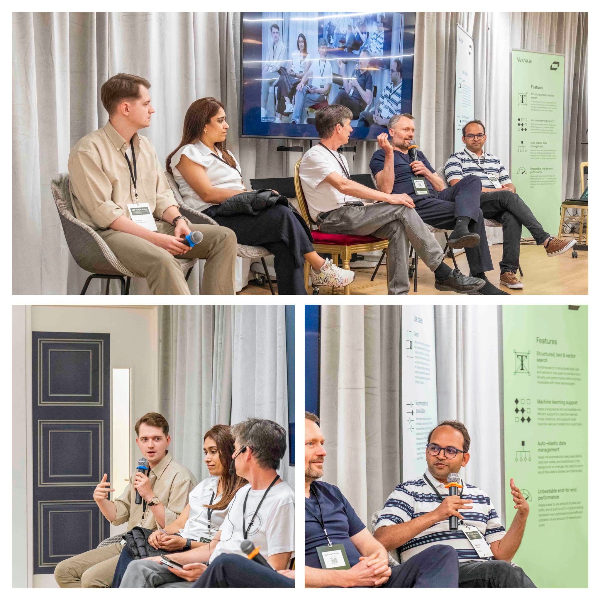 Andrius Jokubauskas, Atita Arora, Jon Bratseth, Charlie Hull, and Ravindra Harige discussing Building Search for the Modern Age at Vespa.ai Live in London.